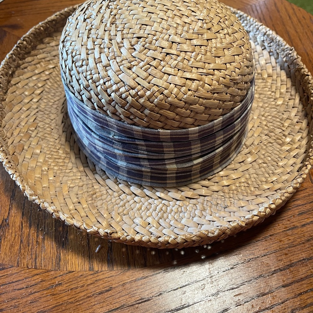 Eric Javits Natural Woven Hat with Checkered Band